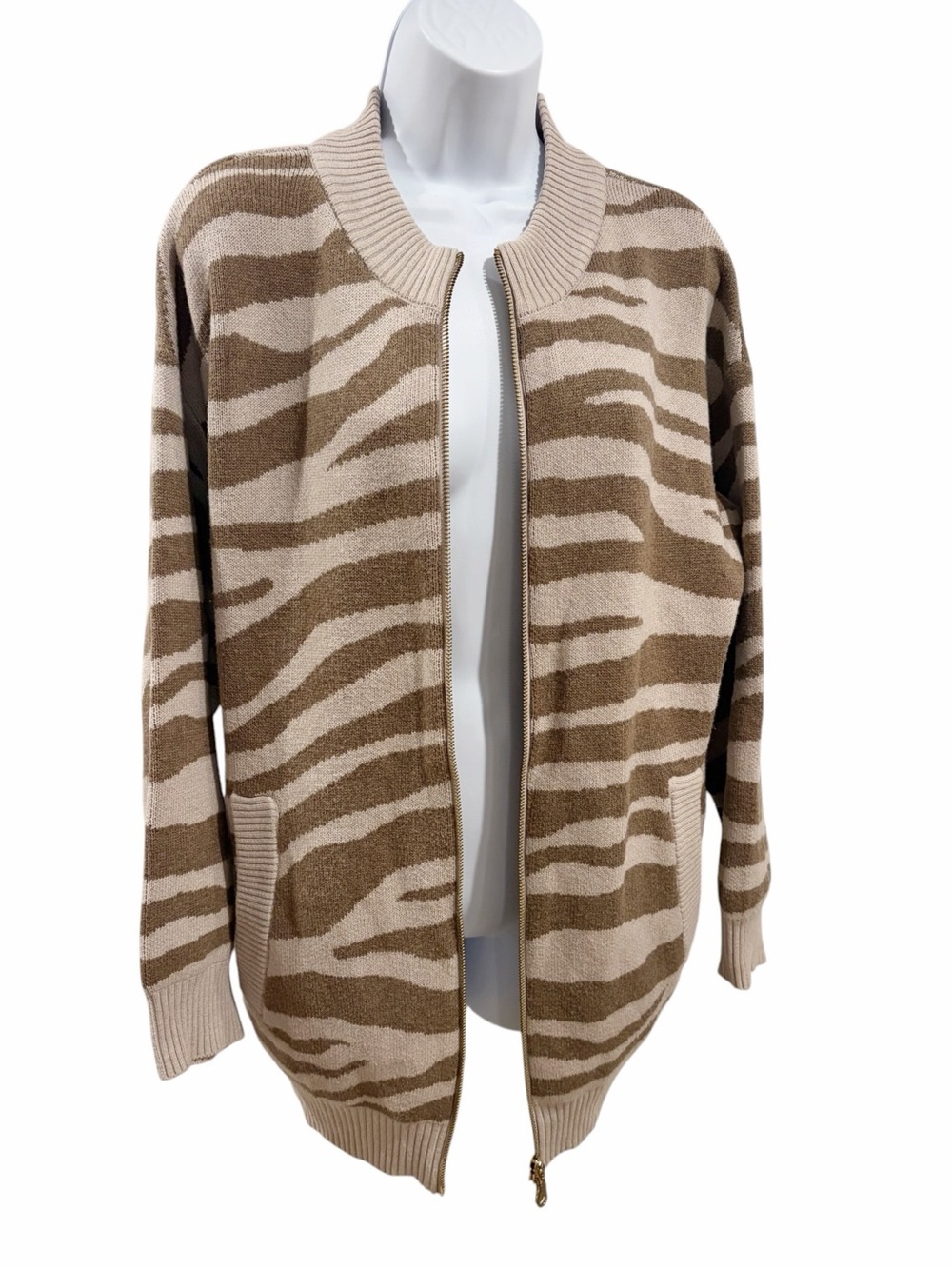 Varley Merino Wool Cotton Zebra Print Oversized Cardigan Sweater Zip size XS